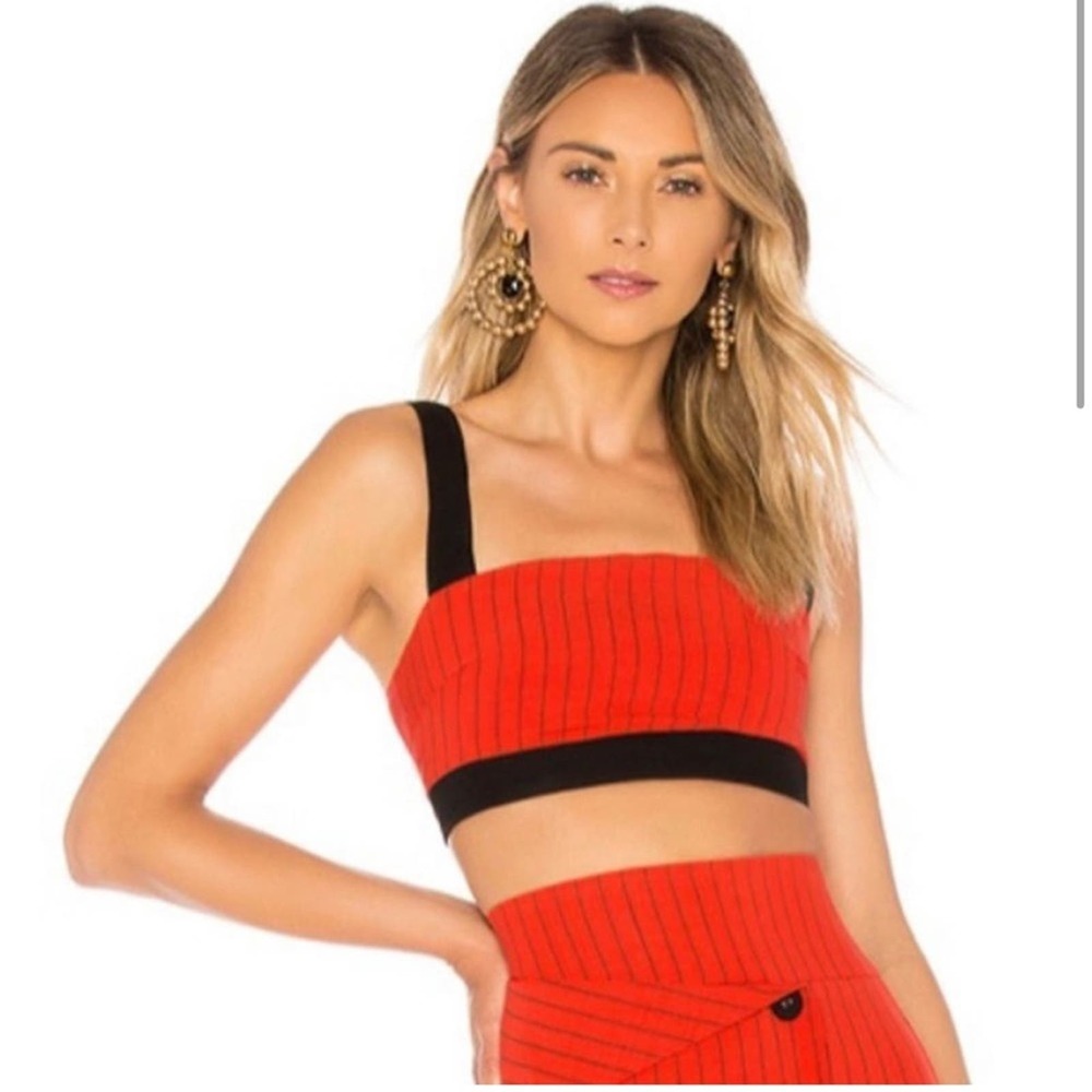 h:ours Red Ribbed Crop Top with Black Straps